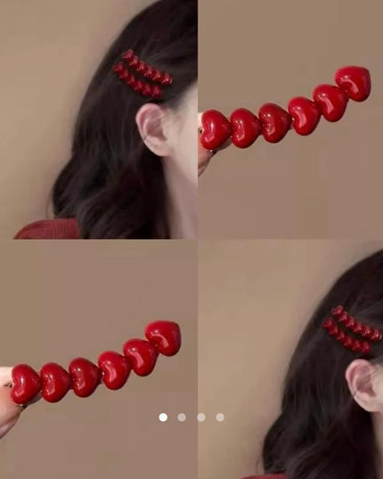 Red Heart Snap Hair Clip | Glossy Multi-Heart Bobby Pin for Women (VT-77)