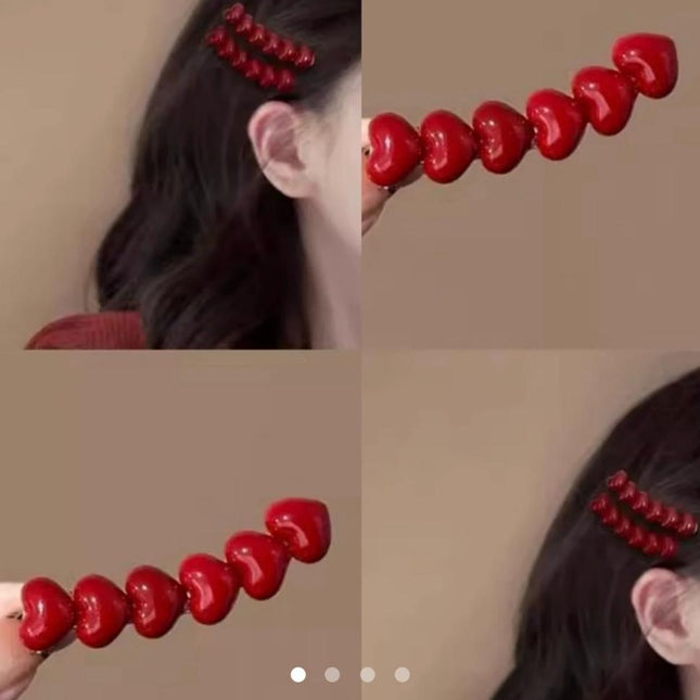Red Heart Snap Hair Clip | Glossy Multi-Heart Bobby Pin for Women (VT-77)