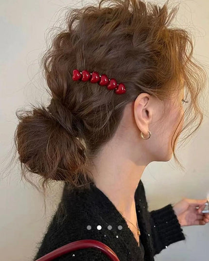 Red Heart Snap Hair Clip | Glossy Multi-Heart Bobby Pin for Women (VT-77)