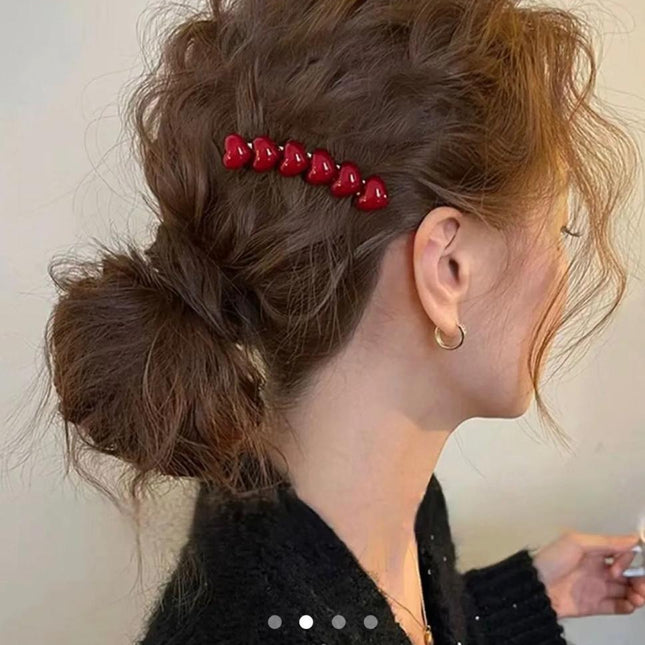 Red Heart Snap Hair Clip | Glossy Multi-Heart Bobby Pin for Women (VT-77)