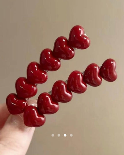 Red Heart Snap Hair Clip | Glossy Multi-Heart Bobby Pin for Women (VT-77)