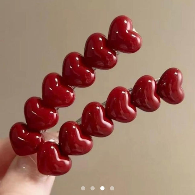 Red Heart Snap Hair Clip | Glossy Multi-Heart Bobby Pin for Women (VT-77)