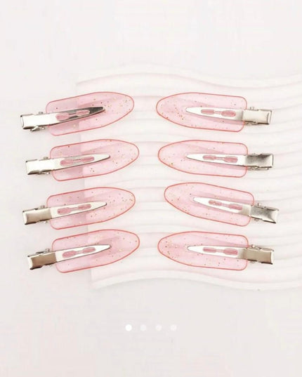 Pink Glitter Snap Hair Clips Set of 8 | No-Crease Styling Clips for Women & Girls (VT-78)
