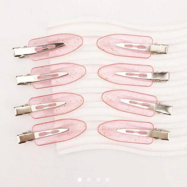Pink Glitter Snap Hair Clips Set of 8 | No-Crease Styling Clips for Women & Girls (VT-78)