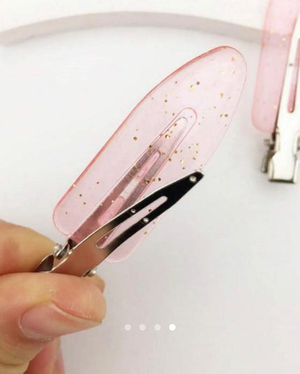 Pink Glitter Snap Hair Clips Set of 8 | No-Crease Styling Clips for Women & Girls (VT-78)