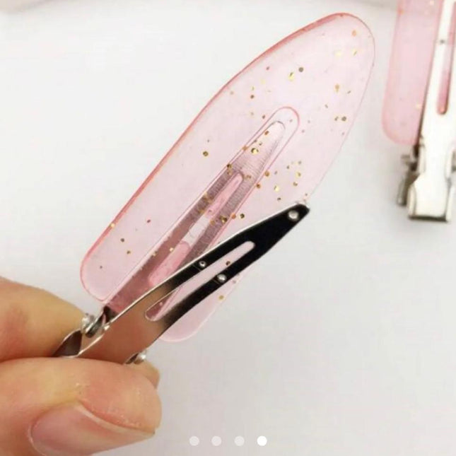 Pink Glitter Snap Hair Clips Set of 8 | No-Crease Styling Clips for Women & Girls (VT-78)