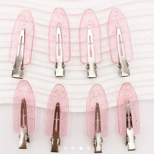 Pink Glitter Snap Hair Clips Set of 8 | No-Crease Styling Clips for Women & Girls (VT-78)