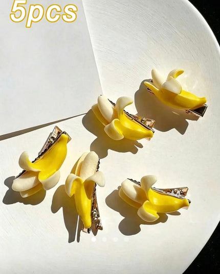 Cute Banana Hair Clips Set of 5 | 3D Fruit Snap Clips for Girls & Women (VT-79)