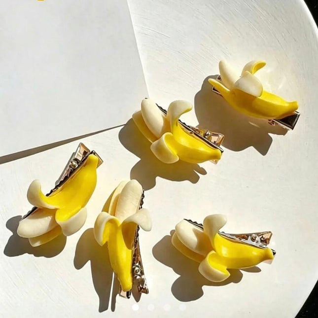 Cute Banana Hair Clips Set of 5 | 3D Fruit Snap Clips for Girls & Women (VT-79)