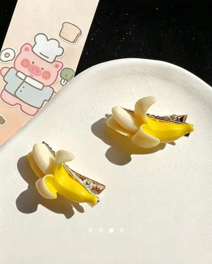 Cute Banana Hair Clips Set of 5 | 3D Fruit Snap Clips for Girls & Women (VT-79)