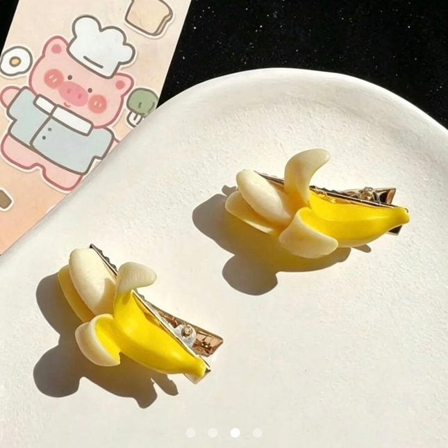 Cute Banana Hair Clips Set of 5 | 3D Fruit Snap Clips for Girls & Women (VT-79)