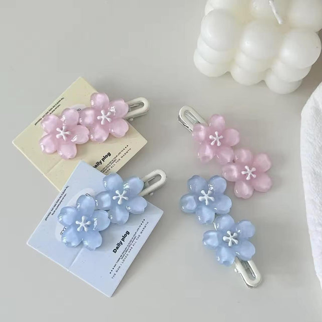 Cherry Blossom Flower Hair Clips Set | Pink & Blue Glitter Sakura Snap Clips for Girls & Women (VT-80)