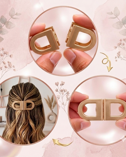 Gold DD Buckle Hair Clip for Women | Luxury Style Metal Barrette Hair Pin (VT-84)