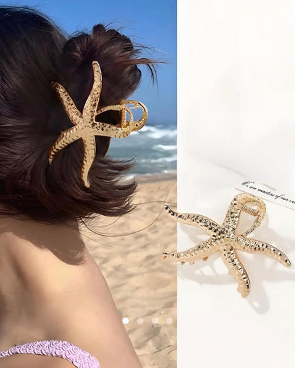 Gold Starfish Hair Claw Clip for Women | Textured Metal Sea Star Hair Clutcher (VT-85)