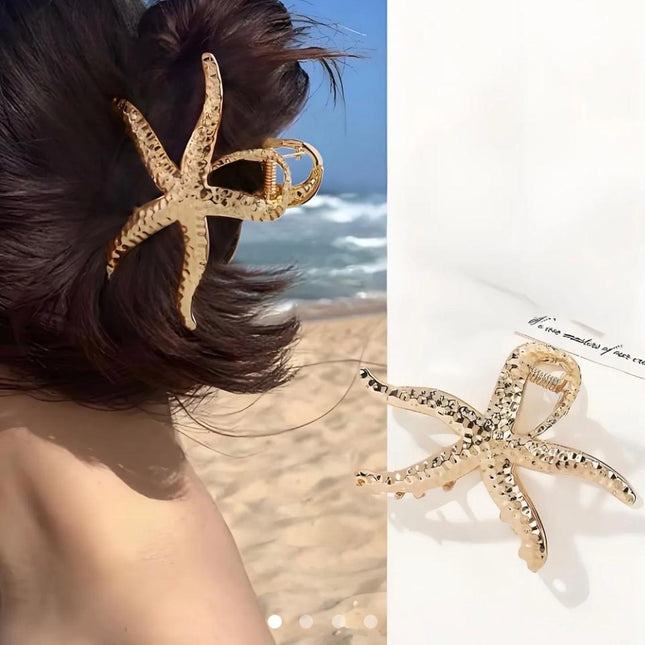 Gold Starfish Hair Claw Clip for Women | Textured Metal Sea Star Hair Clutcher (VT-85)