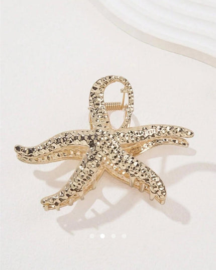 Gold Starfish Hair Claw Clip for Women | Textured Metal Sea Star Hair Clutcher (VT-85)