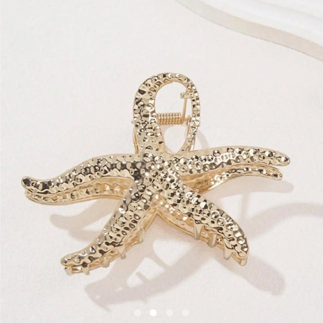 Gold Starfish Hair Claw Clip for Women | Textured Metal Sea Star Hair Clutcher (VT-85)