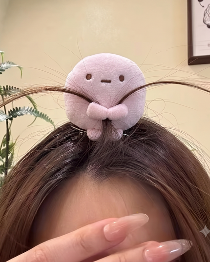 Pink Kawaii Plush Doll Hair Clip for Women | Cute Stuffed Toy Top Knot Hair Clutcher (VT-87)
