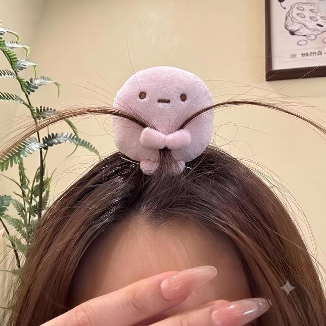 Pink Kawaii Plush Doll Hair Clip for Women | Cute Stuffed Toy Top Knot Hair Clutcher (VT-87)