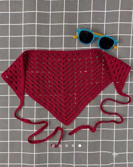 Red Crochet Hair Bandana for Women | Knit Hollow Head Scarf Hair Wrap (VT-88)