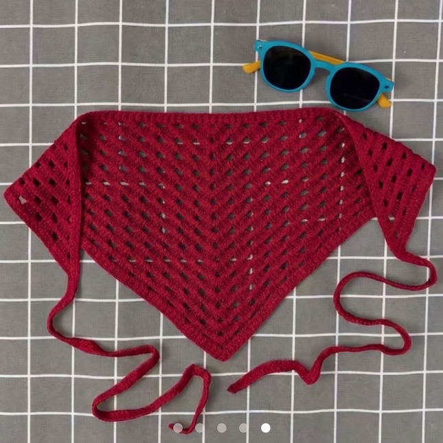 Red Crochet Hair Bandana for Women | Knit Hollow Head Scarf Hair Wrap (VT-88)