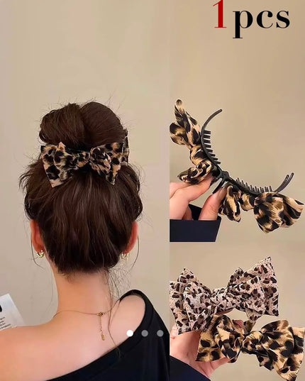 Leopard Print Bow Hair Claw Clip for Women & Girls | Stylish Hair Clutcher for Ponytail, Bun & Casual Wear (VT-90)