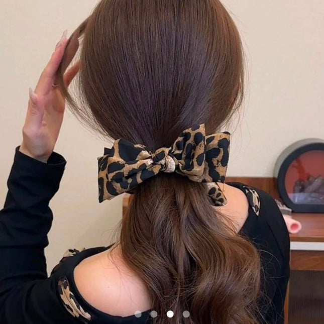 Leopard Print Bow Hair Claw Clip for Women & Girls | Stylish Hair Clutcher for Ponytail, Bun & Casual Wear (VT-90)