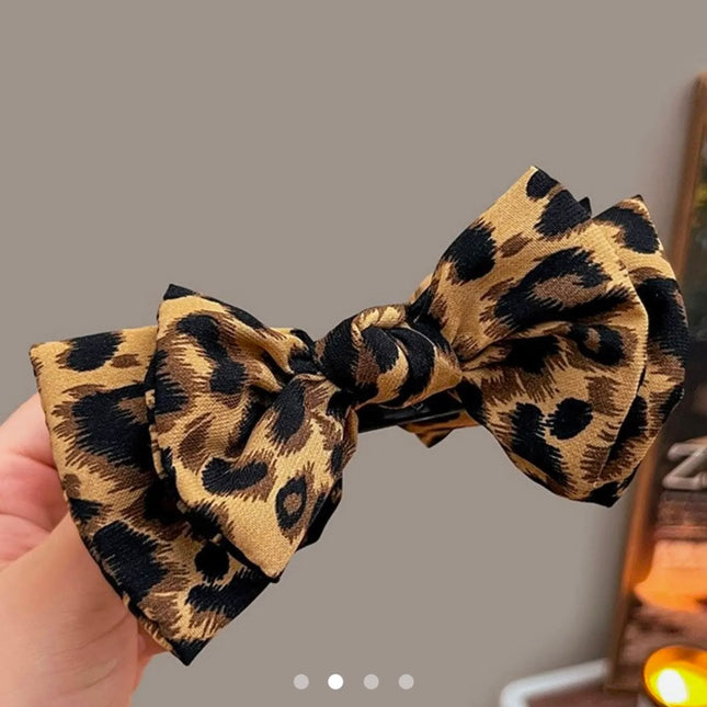 Leopard Print Bow Hair Claw Clip for Women & Girls | Stylish Hair Clutcher for Ponytail, Bun & Casual Wear (VT-90)