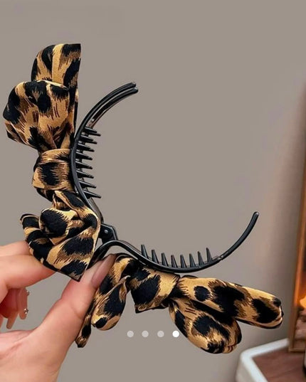 Leopard Print Bow Hair Claw Clip for Women & Girls | Stylish Hair Clutcher for Ponytail, Bun & Casual Wear (VT-90)