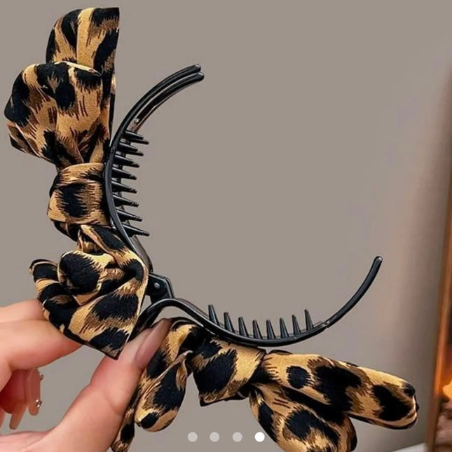 Leopard Print Bow Hair Claw Clip for Women & Girls | Stylish Hair Clutcher for Ponytail, Bun & Casual Wear (VT-90)