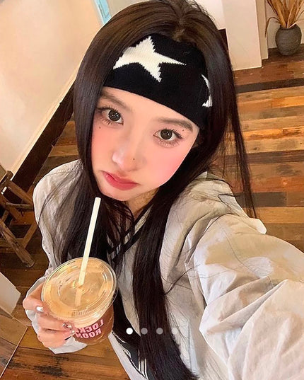 Korean Style Star Pattern Knitted Headband for Women & Girls | Stretchable Hair Band for Daily Wear, Sports, Makeup & Casual Look (VT-91)