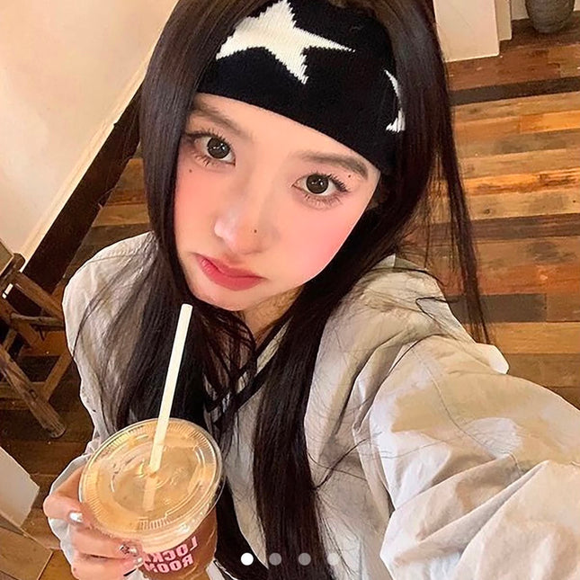 Korean Style Star Pattern Knitted Headband for Women & Girls | Stretchable Hair Band for Daily Wear, Sports, Makeup & Casual Look (VT-91)