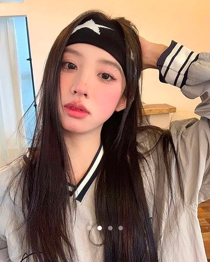 Korean Style Star Pattern Knitted Headband for Women & Girls | Stretchable Hair Band for Daily Wear, Sports, Makeup & Casual Look (VT-91)