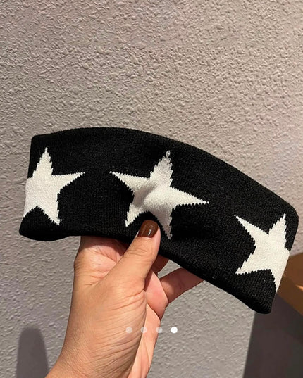 Korean Style Star Pattern Knitted Headband for Women & Girls | Stretchable Hair Band for Daily Wear, Sports, Makeup & Casual Look (VT-91)