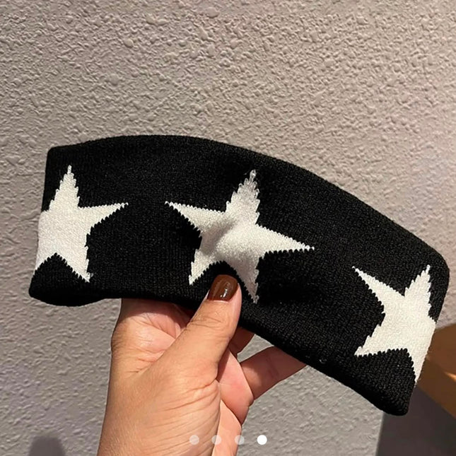 Korean Style Star Pattern Knitted Headband for Women & Girls | Stretchable Hair Band for Daily Wear, Sports, Makeup & Casual Look (VT-91)