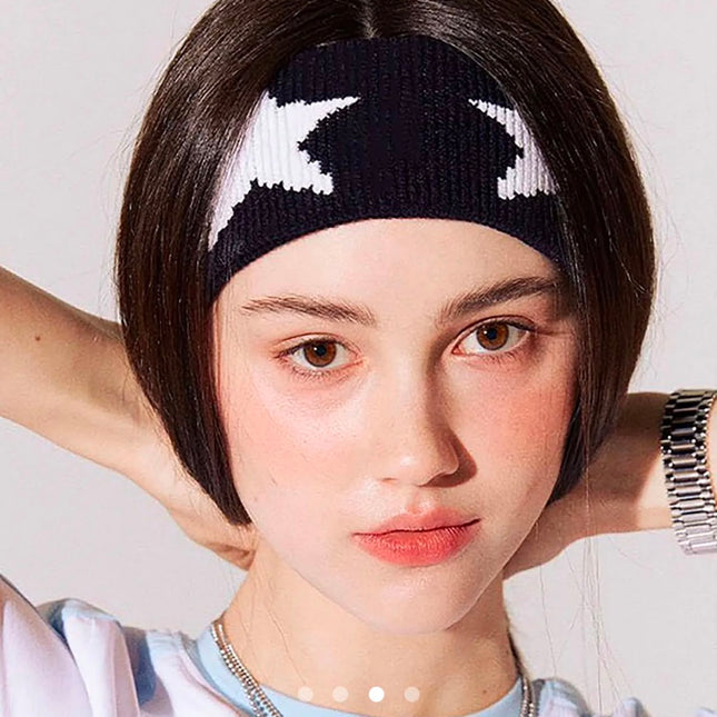 Korean Style Star Pattern Knitted Headband for Women & Girls | Stretchable Hair Band for Daily Wear, Sports, Makeup & Casual Look (VT-91)