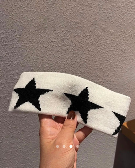 Korean Style Star Pattern Knitted Headband for Women & Girls | Soft Stretchable Hair Band for Makeup, Sports, Yoga & Daily Wear | White (VT-92)