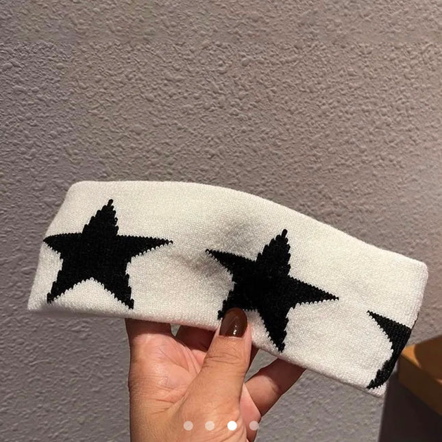 Korean Style Star Pattern Knitted Headband for Women & Girls | Soft Stretchable Hair Band for Makeup, Sports, Yoga & Daily Wear | White (VT-92)