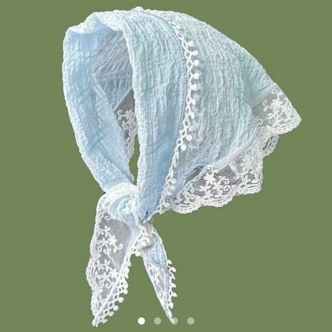 Korean Style Light Blue Lace Hair Bandana | Vintage Floral Lace Triangle Headband Scarf for Girls & Women (VT-94)