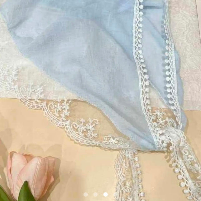 Korean Style Light Blue Lace Hair Bandana | Vintage Floral Lace Triangle Headband Scarf for Girls & Women (VT-94)
