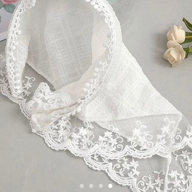 Korean Style White Floral Lace Hair Bandana | Vintage Sheer Lace Triangle Headband Scarf for Women & Girls (VT-95)