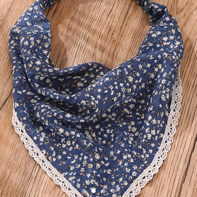 Korean Style Blue Floral Print Hair Bandana with Elastic Band | Crochet Lace Border Hair Scarf Headband for Women & Girls (VT-98)