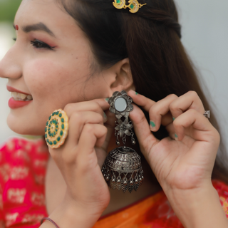 Afgani German Silver Oxidized Jhumki Earrings for Women (DESIGN 55)