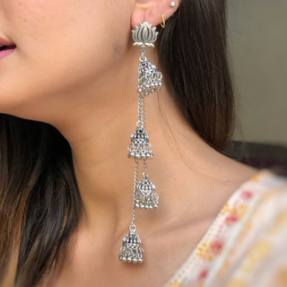 Afgani German Silver Oxidized Jhumki Earrings for Women (DESIGN 417)