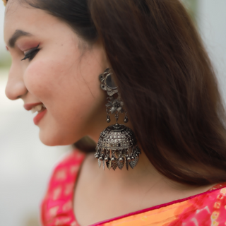 Afgani German Silver Oxidized Jhumki Earrings for Women (DESIGN 55)