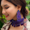 Imperial Indigo Embroidered Earrings (DESIGN 59)