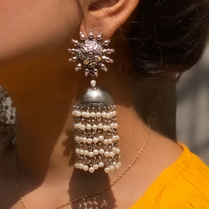 Beaded Curtain Oxidised Jhumkas (DESIGN 320)