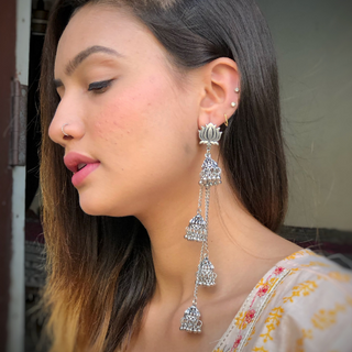 Afgani German Silver Oxidized Jhumki Earrings for Women (DESIGN 417)