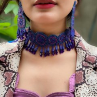 Imperial Indigo Embroidered Earrings (DESIGN 59)