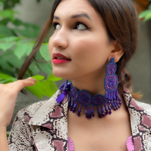 Imperial Indigo Embroidered Earrings (DESIGN 59)